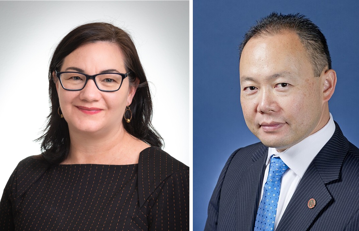 combined image of portraits of a woman and a man