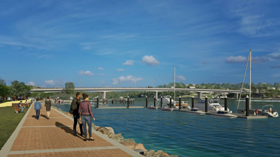 Artist's impression of the L-shaped floating pontoon planned for the Clyde River in Batemans Bay.