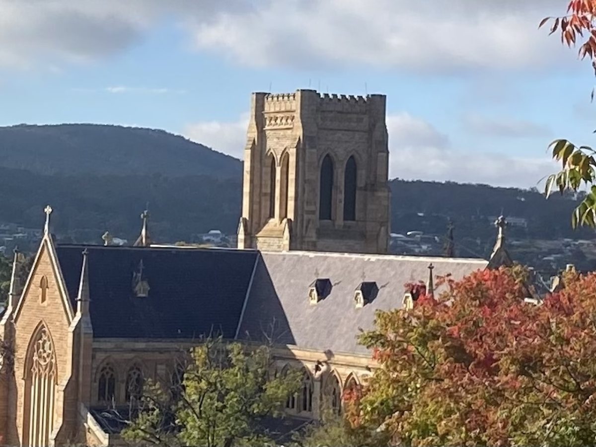 St Saviour’s cathedral tower rises above the sandstone landmark in Bourke Street, Goulburn.