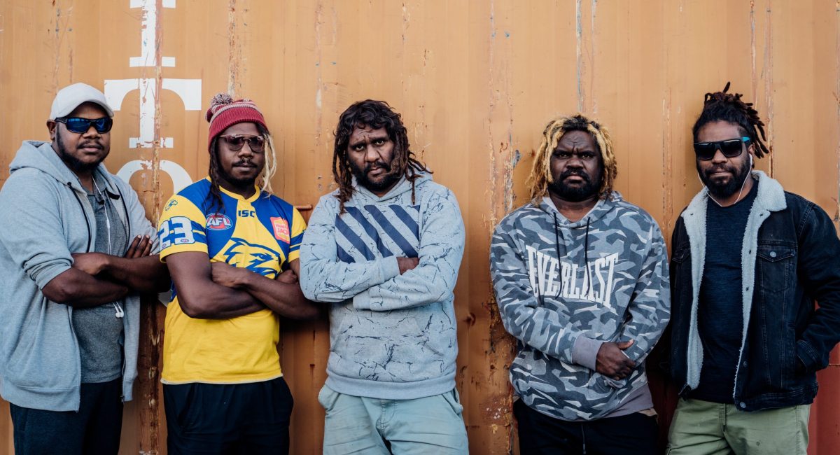 The Docker River Band from the Northern Territory is performing at the Get Together Music Festival.