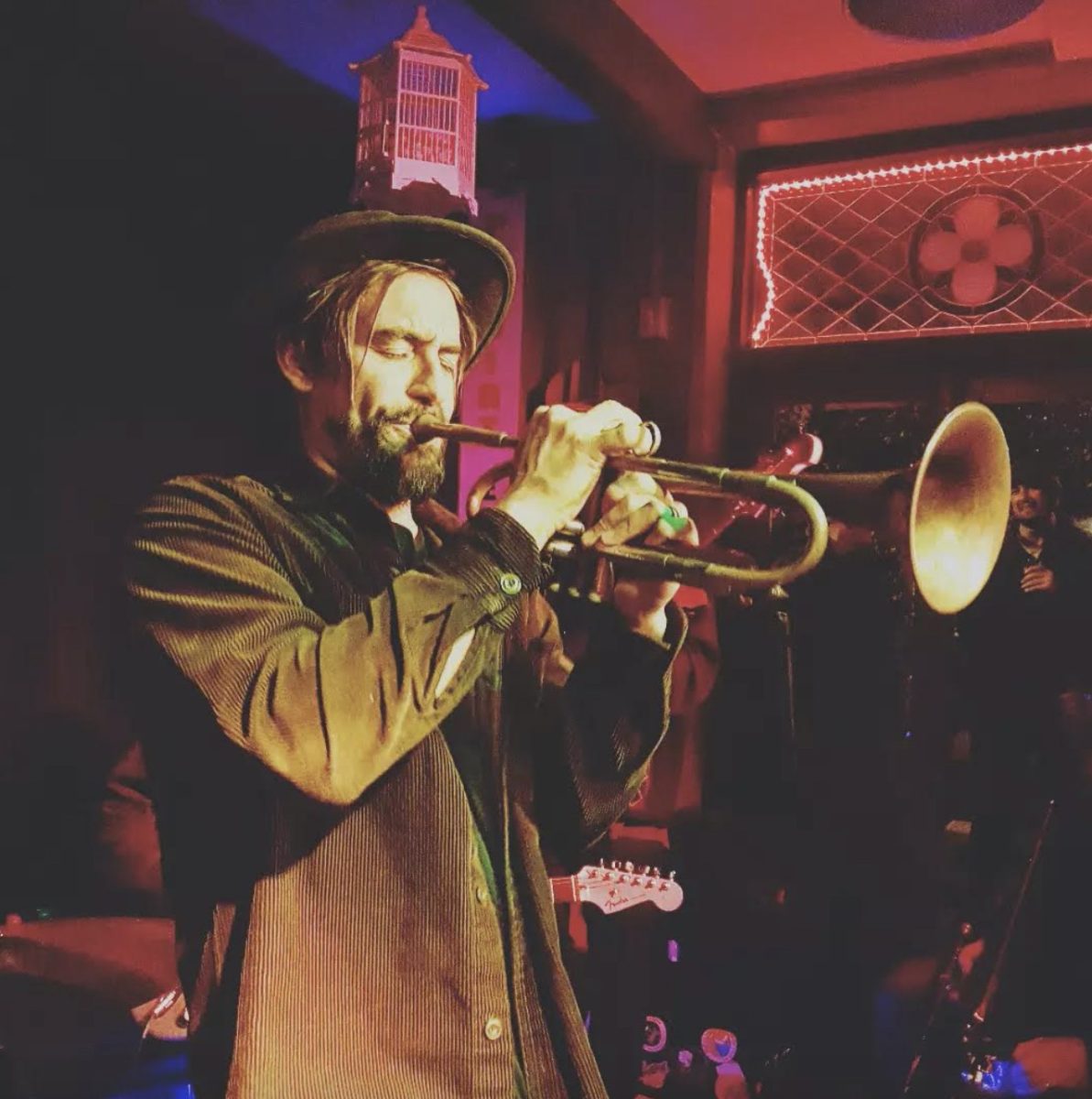 Nick Garbett plays the trumpet in the jazz band The Vampires.