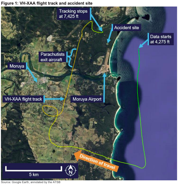 A map showing the route the plane took before it crashed